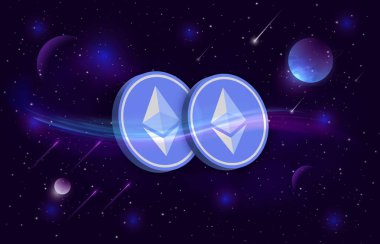 Dijital arkaplanda ethereum-eth sanal para birimi görüntüsü. 3B çizimler.