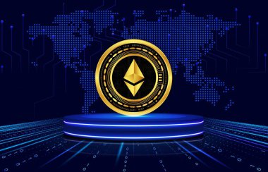 Dijital arkaplanda ethereum-eth sanal para birimi görüntüsü. 3B çizimler.