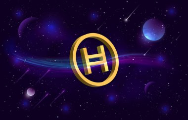 Dijital arkaplanda hedera hashgraph-hbar şifreli para birimi resimleri. 3d illüstrasyon.