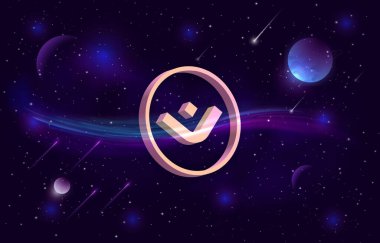 Dijital arkaplanda mantra-om kripto para birimi logoları. 3d illüstrasyon.