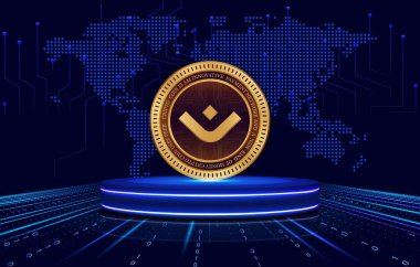 Dijital arkaplanda mantra-om kripto para birimi logoları. 3d illüstrasyon.