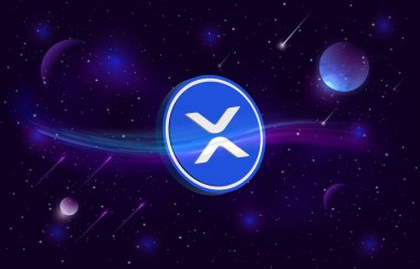 Dijital arkaplanda dalgalı-xpr sanal para birimi resimleri. 3d illüstrasyon.