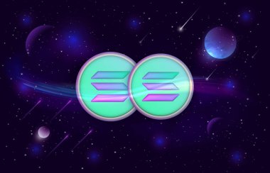 Dijital arkaplanda solana-sol sanal para birimi resmi. 3d illüstrasyon