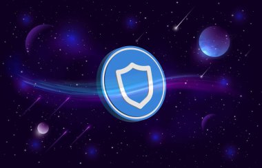 Dijital arkaplandaki güven cüzdanı şifreli para birimi logoları görüntüleri. 3d illüstrasyon.