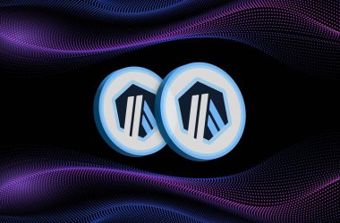 Arbitrum-yay sanal para biriminin dijital arkaplandaki görüntüsü. 3d illüstrasyon.