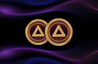 Arpa madeni para biriminin dijital bir arka plandaki görüntüsü. 3d illüstrasyon.