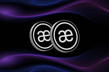 Dijital arkaplanda aevo kripto para birimi resmi. 3B çizimler.