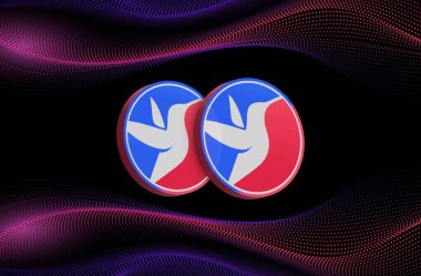 Dijital arkaplanda çift değişmeli şifreli para birimi resimleri. 3d illüstrasyon.