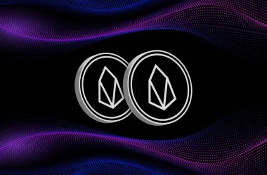 Dijital arkaplanda Eos sanal para birimi görüntüsü. 3B çizimler.