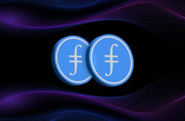 Dijital arkaplanda filecoin-fil sanal para biriminin görüntüsü. 3d illüstrasyon.