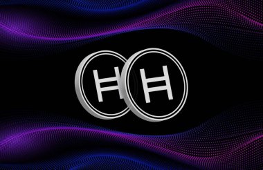 Dijital arkaplanda hedera hashgraph-hbar şifreli para birimi resimleri. 3d illüstrasyon.