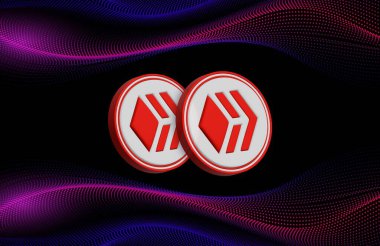 Dijital arkaplanda kripto para birimi görüntülerini göster. 3d illüstrasyon.