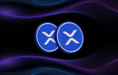 Dijital arkaplanda dalgalı-xpr sanal para birimi resimleri. 3d illüstrasyon.