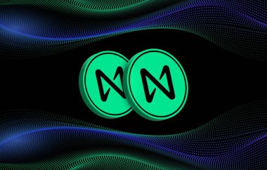 Dijital arka planda Protokol madeni para ve logonun yanında. 3d illüstrasyon resminin yanında.