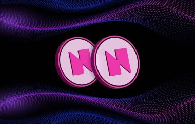 Dijital arkaplanda neon ev- neon-neon sanal para birimi görüntüleri. 3d illüstrasyon.