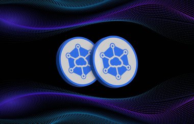 Dijital arkaplanda Storj kripto para birimi resimleri. 3d illüstrasyon.