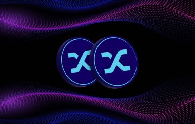 Dijital arkaplanda sentetik-snx şifreli para birimi resimleri. 3d illüstrasyon.