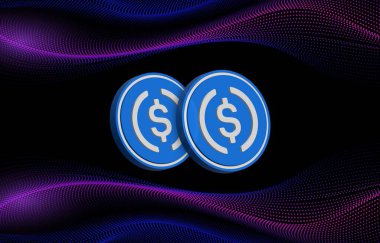 USDC dijital arkaplanda sanal para birimi görüntüleri. 3d illüstrasyon.