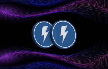 vethor token-vtho şifreli para birimi logoları dijital arkaplanda. 3d illüstrasyon.