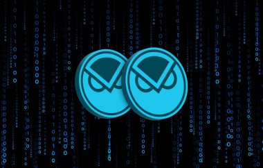 Dijital arkaplanda gnosis-gno şifreli para birimi resimleri. 3d illüstrasyon.