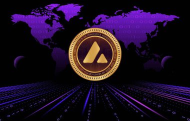 Dijital arkaplanda çığ-avax sanal para birimi görüntüsü. 3d illüstrasyon.