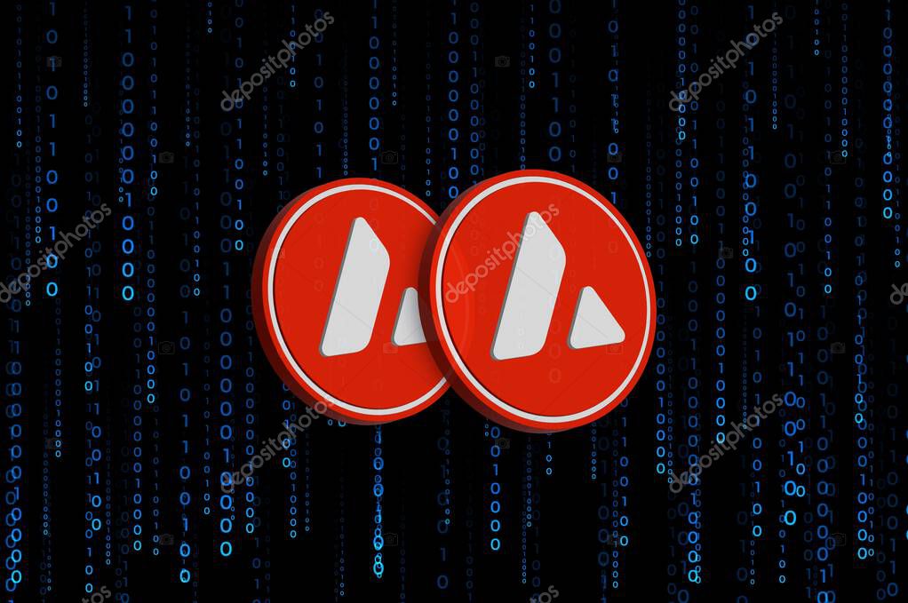 Avalanche-avax virtual currency image in the digital background. 3d illustrations.