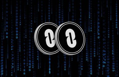 Sayısal arkaplanda sıfır zro para logosu resimleri var. 3d illüstrasyon.