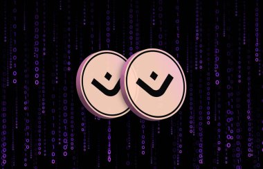 Dijital arkaplanda mantra-om kripto para birimi logoları. 3d illüstrasyon.
