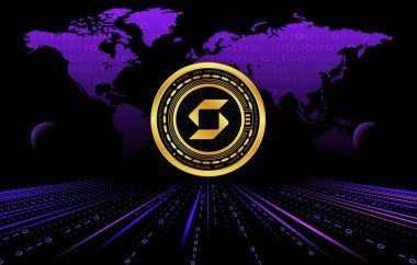 Dijital arkaplanda sanal para birimi görüntüleri var. 3d illüstrasyon.