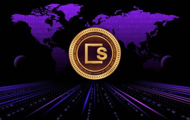 Dijital arkaplanda skale-skl şifreli para birimi logoları var. 3d illüstrasyon.