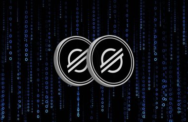 Dijital arkaplanda yıldız-xlm şifreli para birimi resimleri. 3d illüstrasyon.