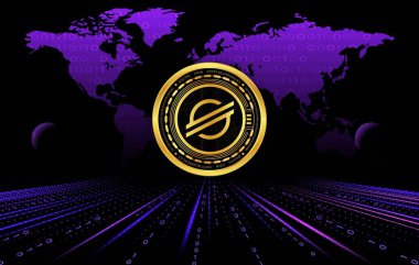 Dijital arkaplanda yıldız-xlm şifreli para birimi resimleri. 3d illüstrasyon.