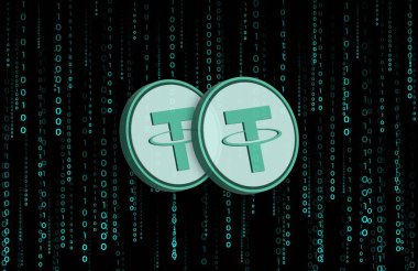 Dijital arkaplanda sanal para birimi resimleri var. 3d illüstrasyon.