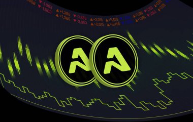 Dijital arkaplanda aethir-ath para kripto para birimi resmi. 3d illüstrasyon.
