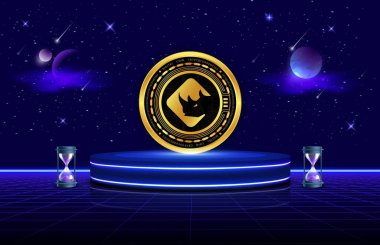 Dijital arkaplanda binaryx-bnx para logosu resimleri. 3d illüstrasyon.