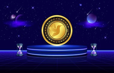 Dijital arkaplanda çift değişmeli şifreli para birimi resimleri. 3d illüstrasyon.