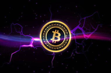 Dijital arkaplandaki bitcoin-btc logosunun görüntüleri. 3d illüstrasyon.