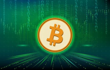 Dijital arkaplandaki bitcoin-btc logosunun görüntüleri. 3d illüstrasyon.