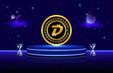 Digibyte-dgb dijital arkaplanda sanal para birimi resmi. 3d illüstrasyon.