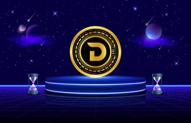 Dijital arkaplanda sanal para birimi görüntüleri var. 3d illüstrasyon.