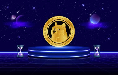 Dijital arkaplanda dogecoin-dog kripto para biriminin görüntüleri. 3d illüstrasyon.
