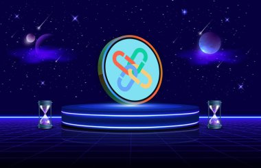 Dijital arkaplanda zincir-pcx kripto para birimi resimleri. 3d illüstrasyon.