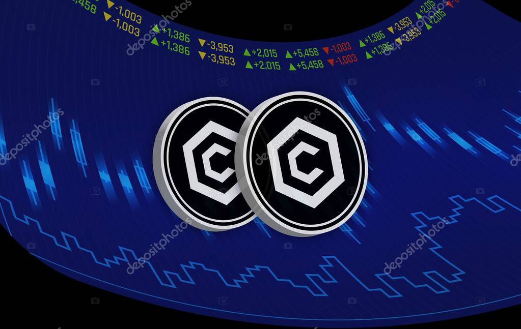 Cronos-cro cryptocurrency logos on digital background. 3d illustrations.