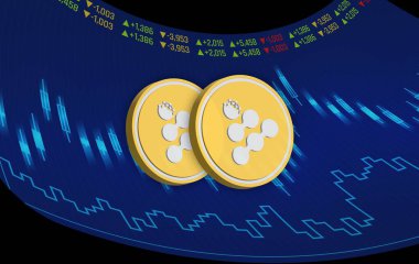 Dijital arkaplanda iexec-rlc şifreli para birimi resimleri. 3d illüstrasyon.