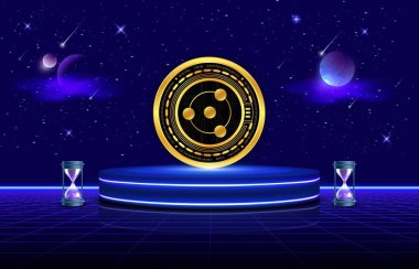 Dijital arkaplanda iyon kripto resmi var. 3d illüstrasyon.