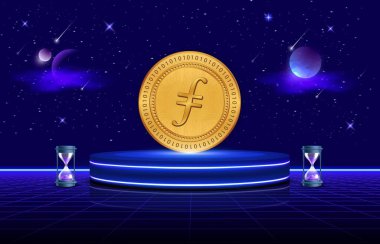 image of the filecoin-fil virtual currency on a digital background. 3d illustration. clipart