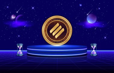 Linear finance-lina cryptocurrency logos images on digital background. 3d illustrations. clipart