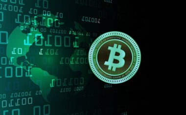 Dijital arkaplandaki bitcoin-btc logosunun görüntüleri. 3d illüstrasyon.