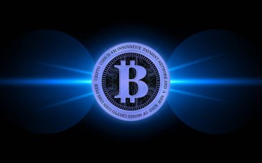 Dijital arkaplandaki bitcoin-btc logosunun görüntüleri. 3d illüstrasyon.