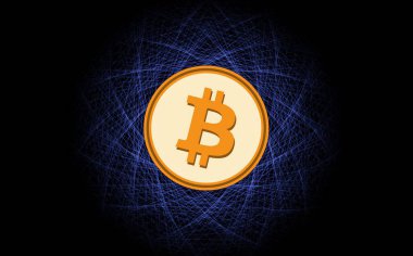 Dijital arkaplandaki bitcoin-btc logosunun görüntüleri. 3d illüstrasyon.